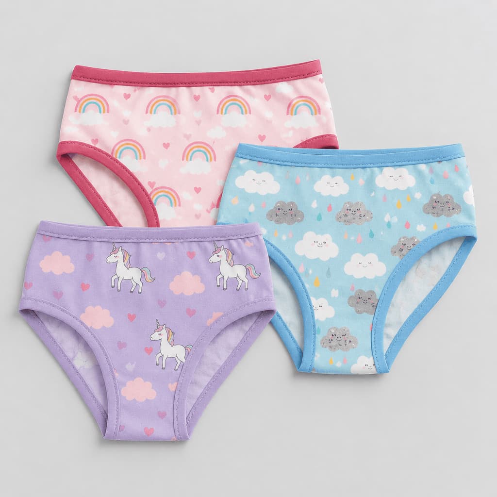 Kit 3 Calcinhas Tanga Infantil Para Meninas Estampas Diversas Tecido Leve e Respirável