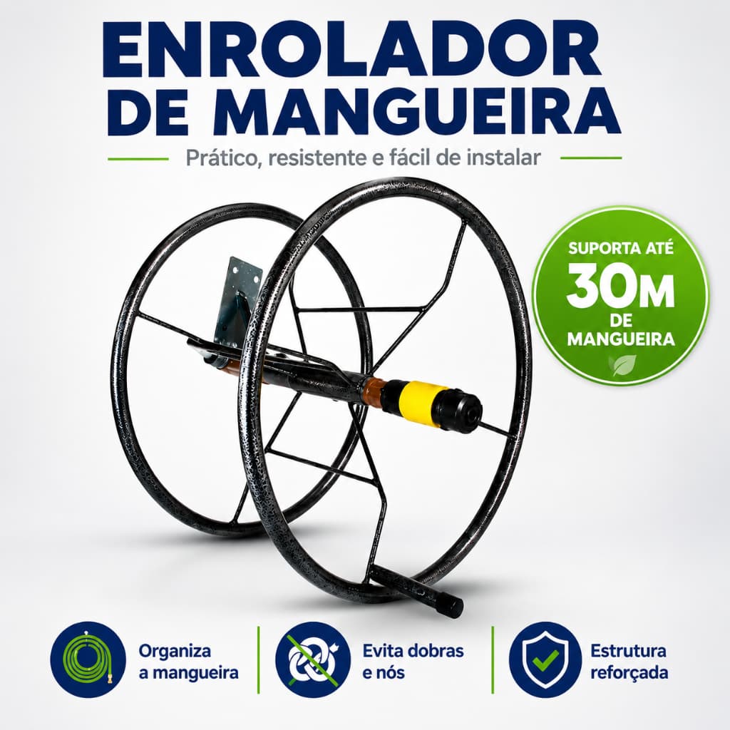 Suporte Giratorio Mangueira Jardim 30m Enrolador Parede Organizador Resistente