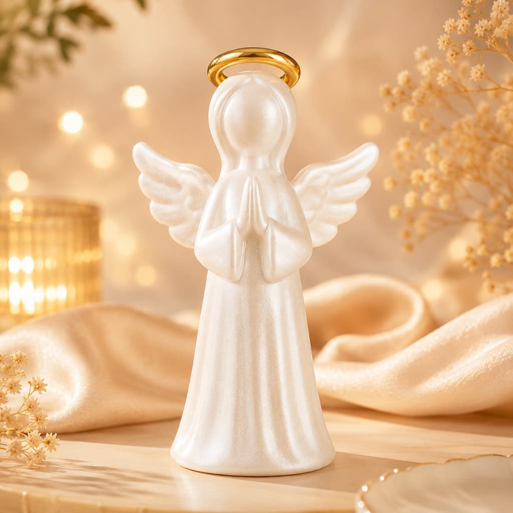 Escultura de Anjo da Paz Decorativo Cristão Infantil Quarto Bebê Presente Religioso Fé Proteção