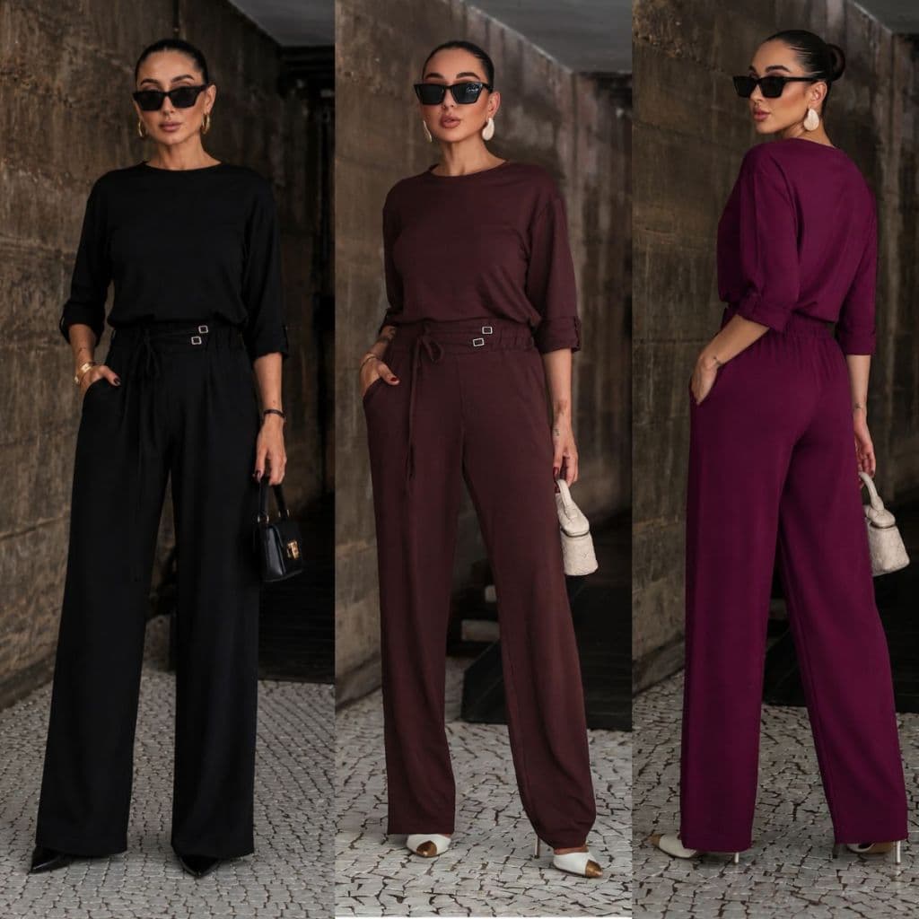 Conjunto Feminino Moletinho Premium Viscose Elegante Calça Cintura Alta com Blusa Confortável