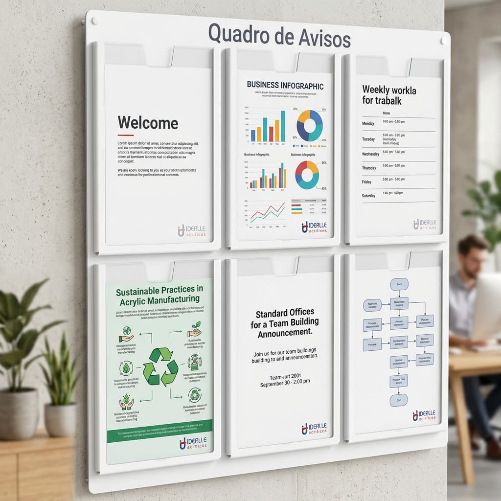 Quadro De Avisos E Gestão Basic em Psai C/ 6 Displays A4 Verticais Coloridos