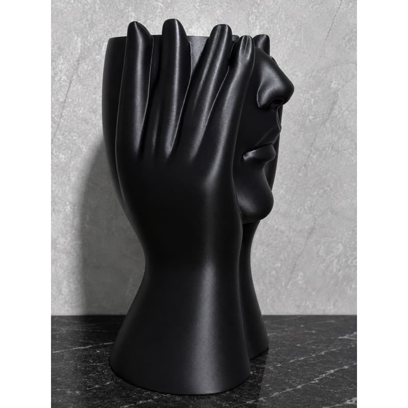Porta Pincéis Decorativo Escultura Rosto Organizador Maquiagem Moderno Luxo Preto