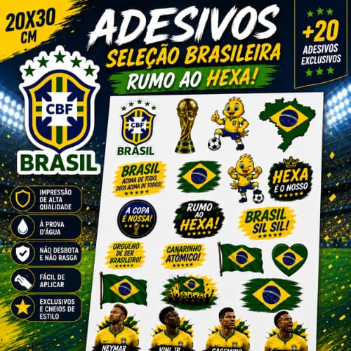 Cartela Stickers Brasil Copa do Mundo  Seleção Brasileira Futebol Brasileiro Adesivo Moto Carro Notebook Capacete Parede