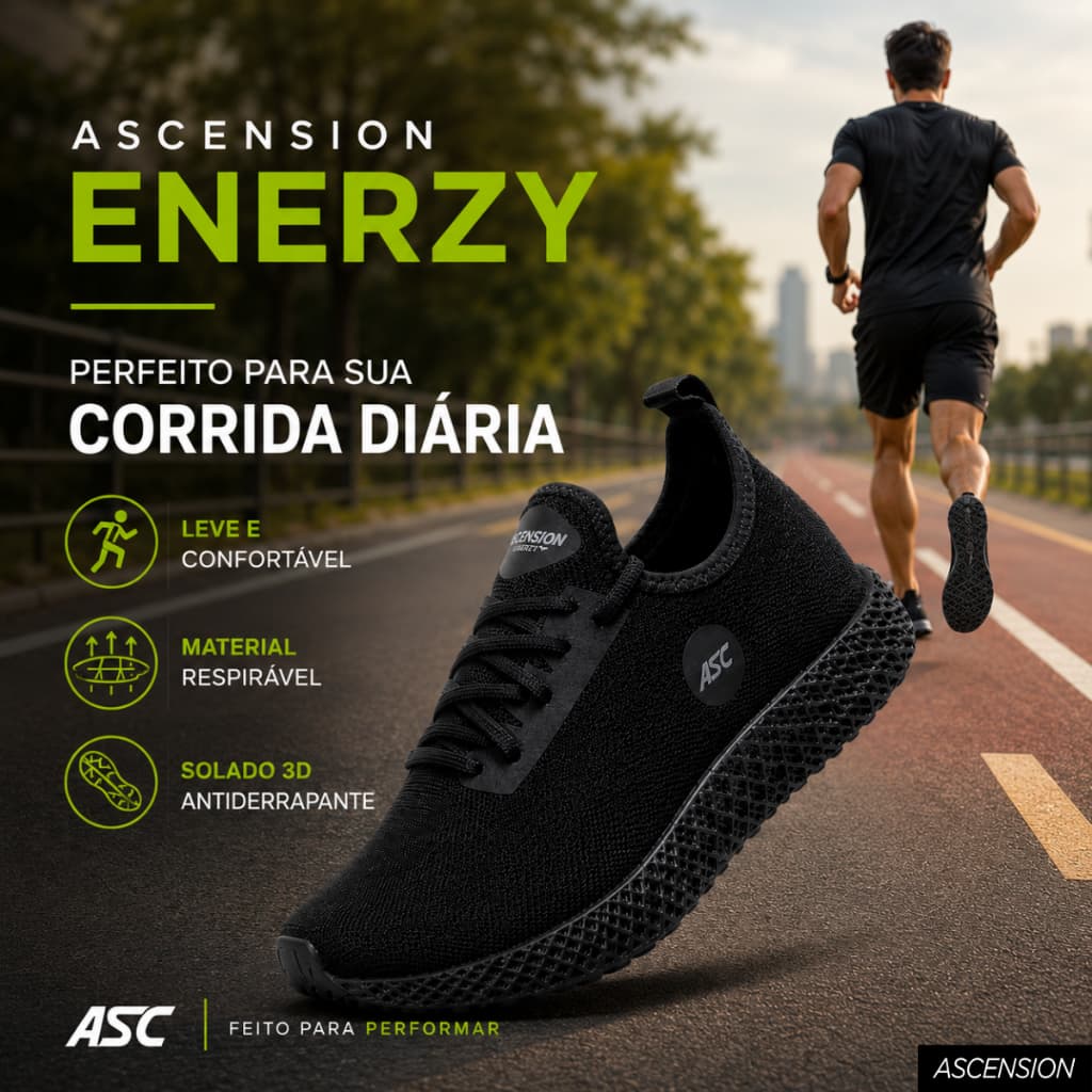 Tênis Masculino para Corrida Caminhada Confortável Leve Barato Treino Esportivo Antiderrapante Enerzy
