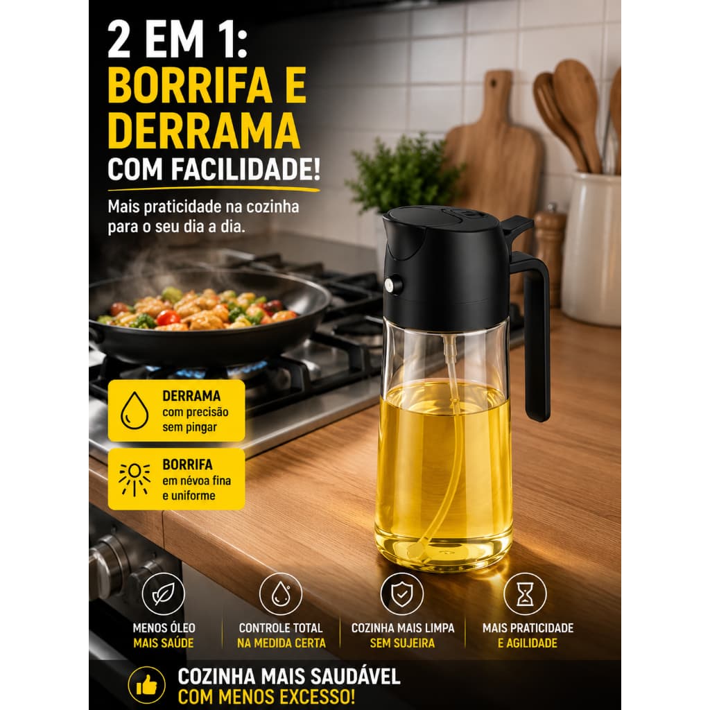 Borrifador, Azeiteira ,Galheteiro Azeite Vinagre  Vidro Dosador - ,Borrifador Azeite 2 em 1 Spray e Dosador Galheteiro V