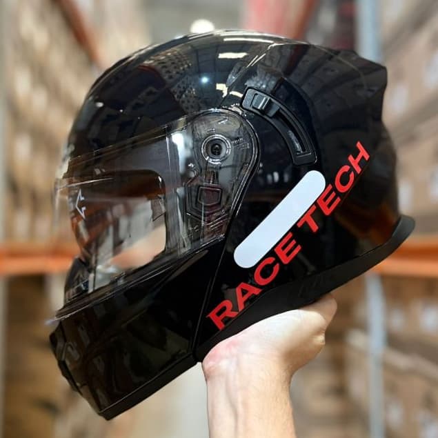 Capacete Moto Race Tech Signal Articulado Robocop Preto Brilhante com Óculos Solar Original Novo