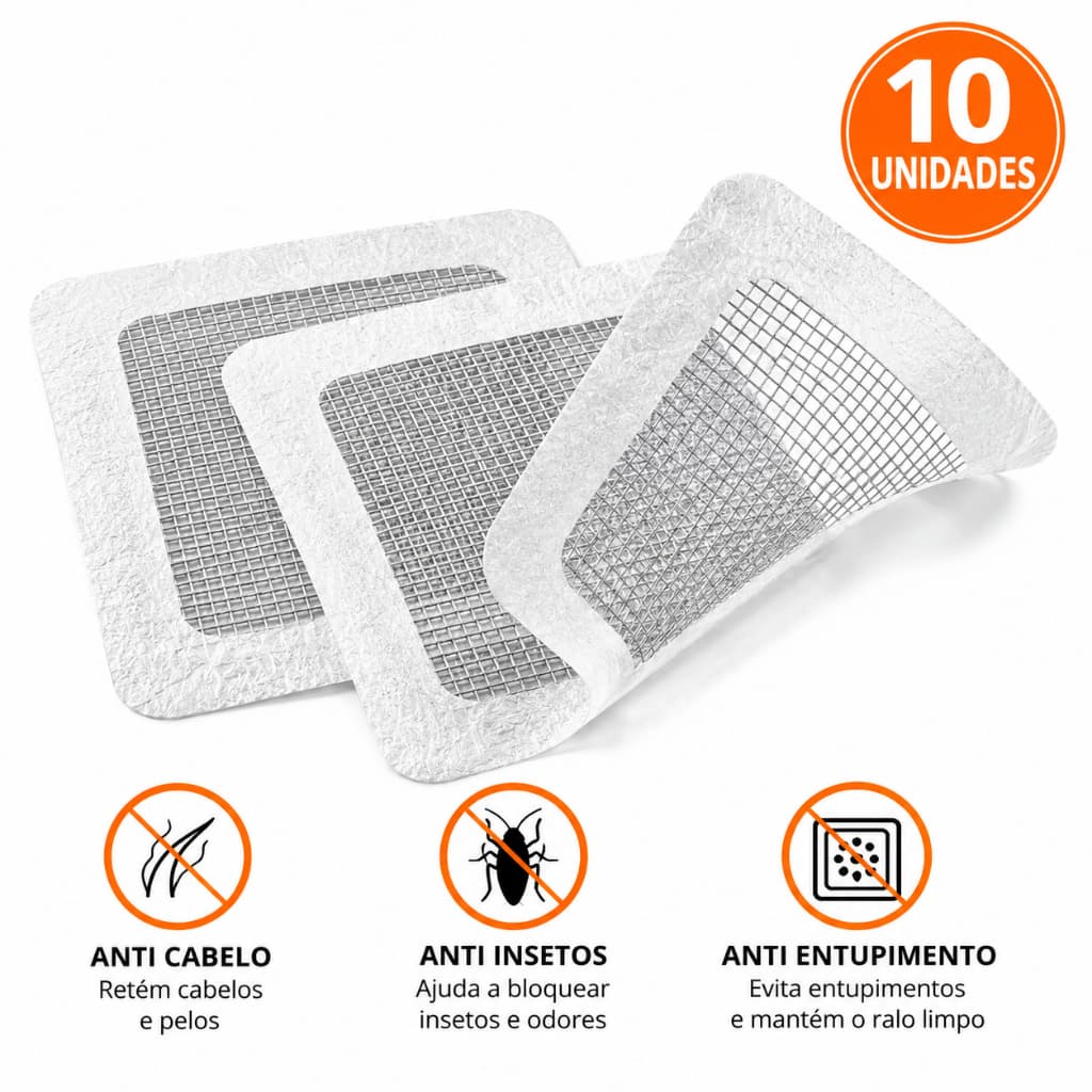 Kit 10 Filtro Para Ralo Adesivo Anti Cabelo Banheiro Box Pia Anti Entupimento