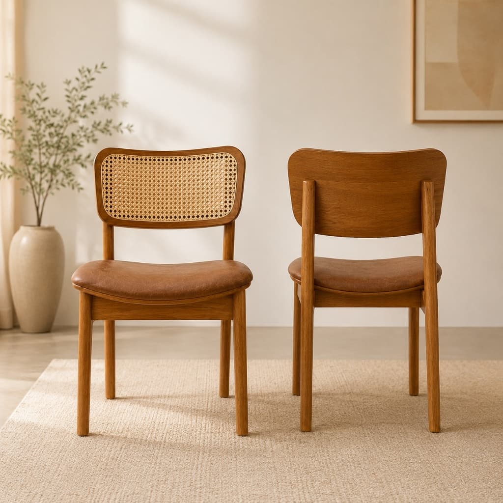 Kit Com 2 Cadeiras Em Madeira Maciça Sala de Jantar Moderna Courino Encosto Tela Rattan Premium