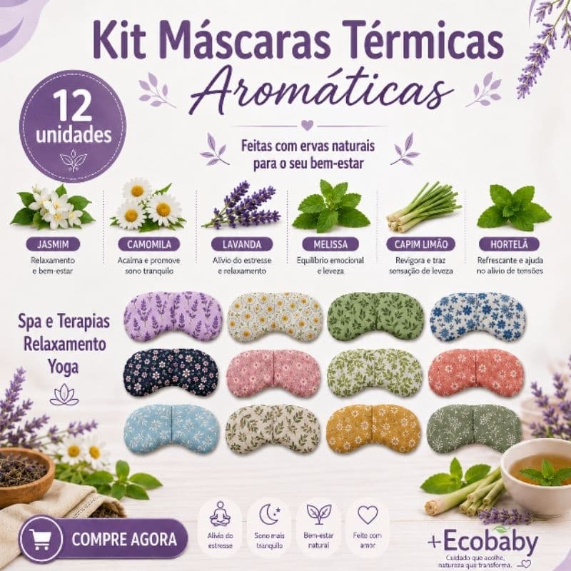 12 Máscaras para olhos Aromática, térmica,, para Yoga, Aromaterapia, Relaxamento, Insônia e etc