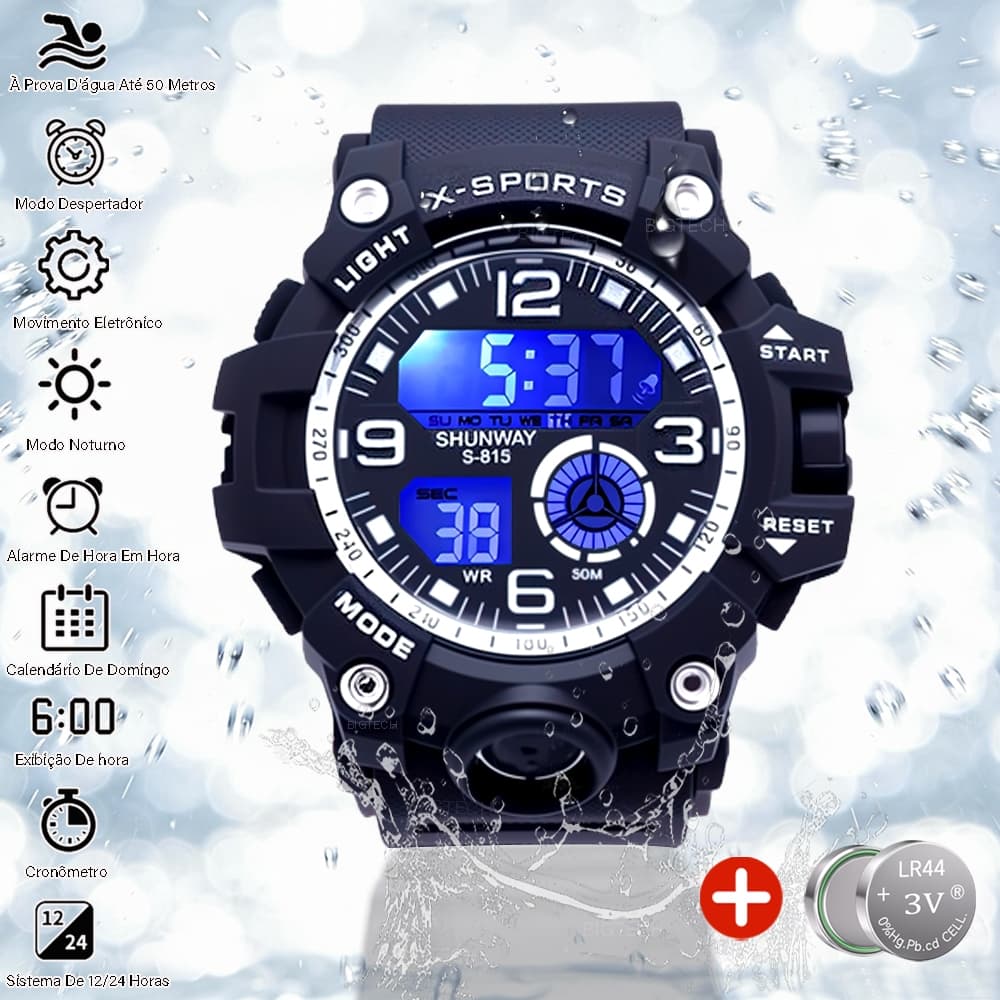 Relógio Masculino Digital Esportivo À Prova D'Água 50m Pulseira De Silicone Cronômetro