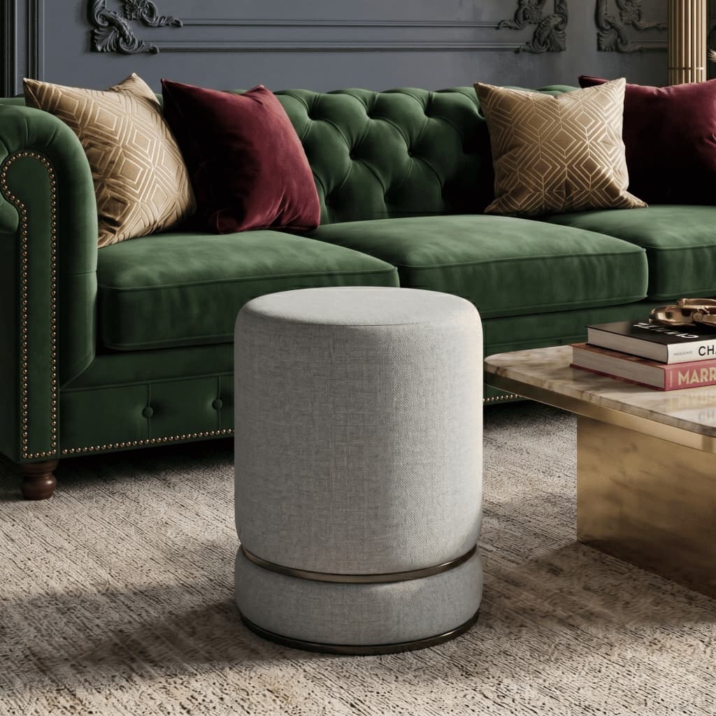 Puff Elegance Decorativo Banqueta Redondo Sofá Luxo Confortável Multiuso Suede Estofado