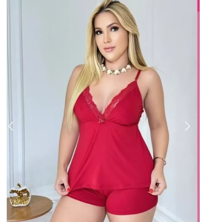 Baby Doll  feminino em poliéster  short Doll sensual com detalhes em Renda Pijama feminno