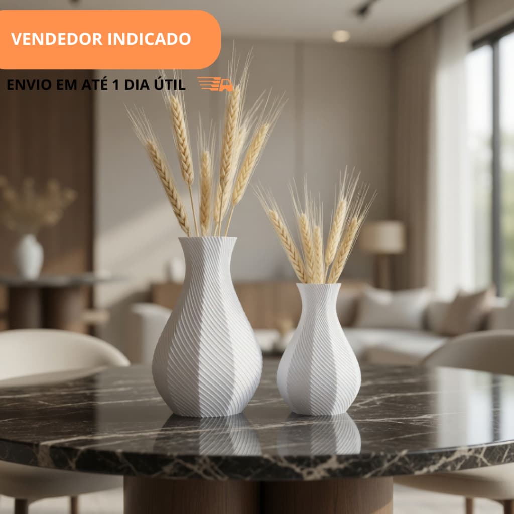 Kit 2 Vasos Decorativos com Trigo Seco | 10cm + 13cm | Decoração Moderna