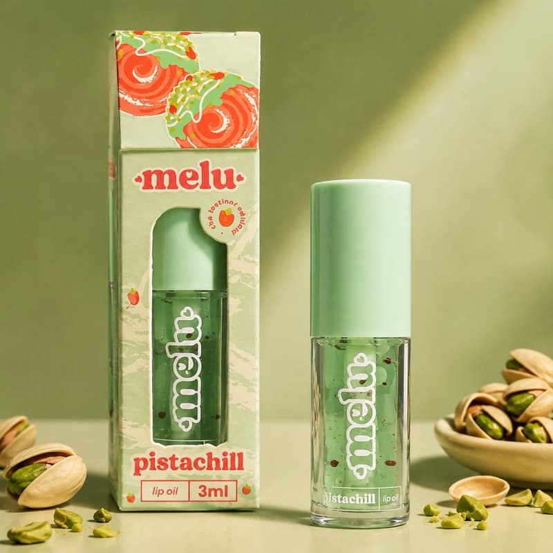 Lip Oil Melu Pistachill Hidratante Brilho Labial Aroma Pistache 3ml