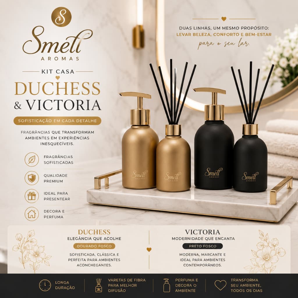 Kit Casa Premium Smell Aromas Duchess & Victoria – Sabonete Líquido + Difusor de Aromas Luxo