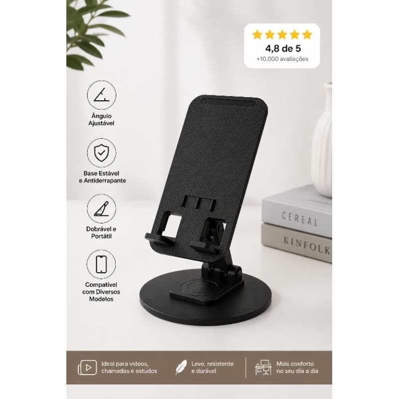 Suporte para Celular de Mesa Dobrável Regulável – Base Estável