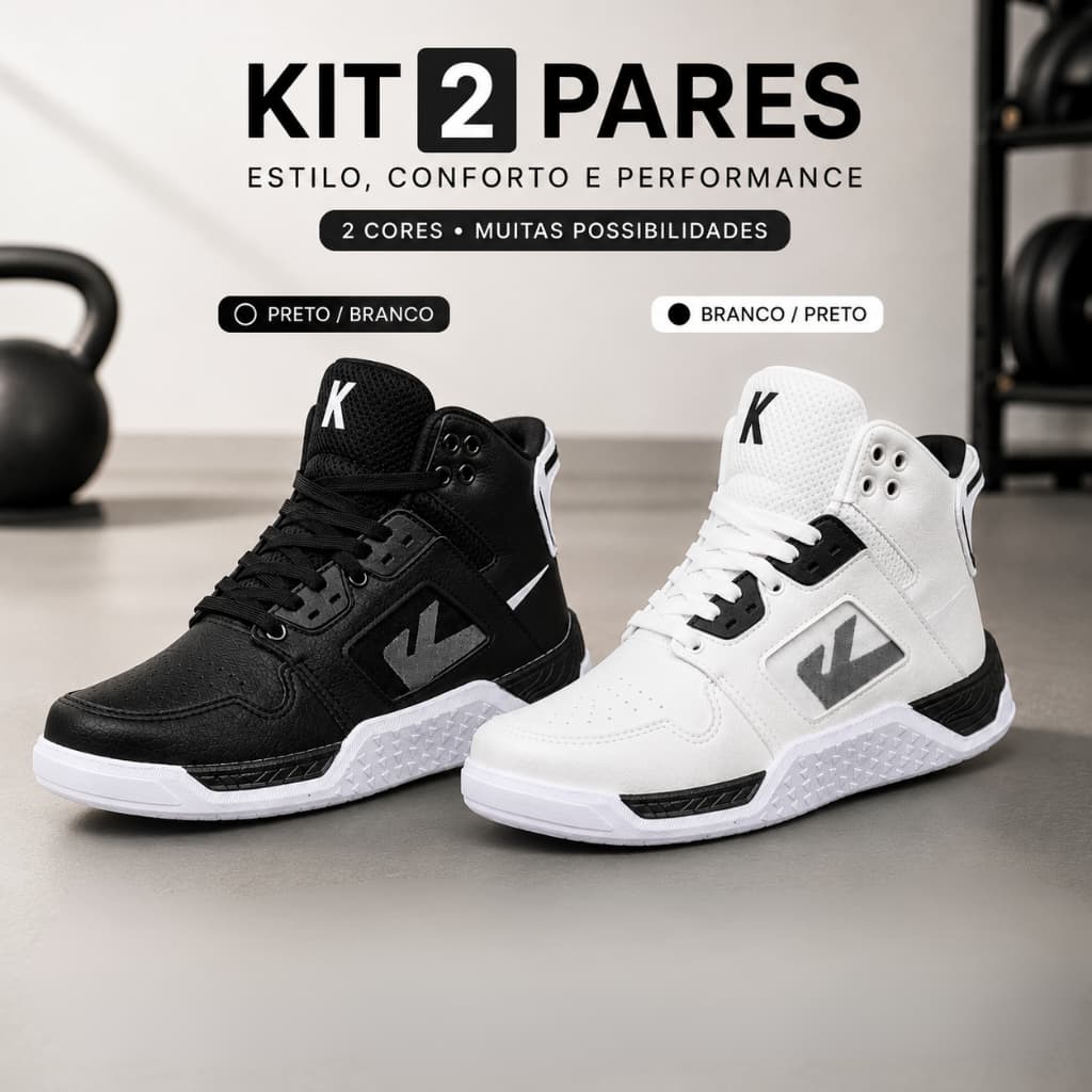 Tênis Bota Botinha Masculina Cano Alto Academia Fitness Treino Caminhada Leve Kit 2 Pares