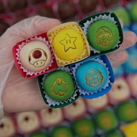 Kit de 6 Carimbos e Marcadores Para Doces e Brigadeiros | Carimbos Super Mario Luigi Estrela Cogumelo |  Kit Completo