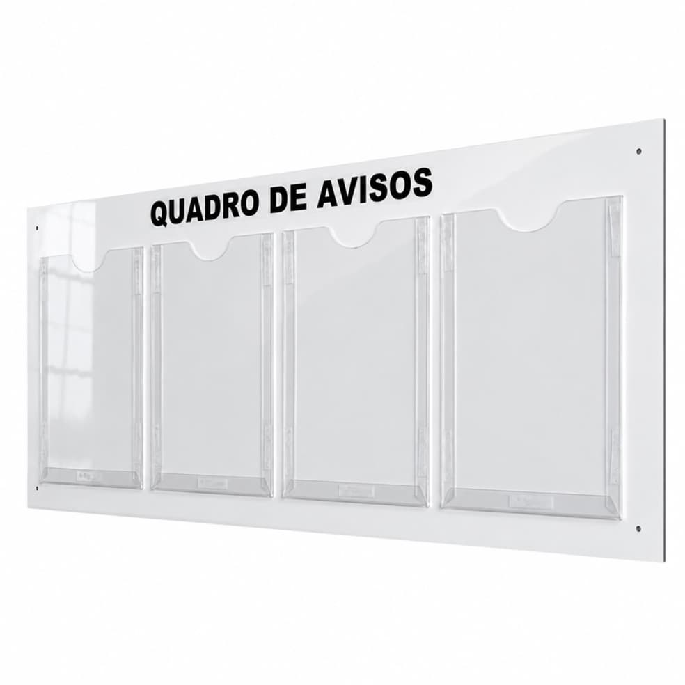 Quadro Avisos Gestão Á Vista 4 Displays Porta Folhas Recados Empresa Profissional A4 ACM Branco
