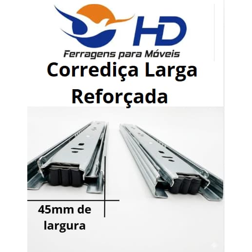 Corrediça de Gaveta Trilho Telescópico larga REFORÇADA 45mm Largura h45 (1PAR)  25 30  35 40 45 50CM