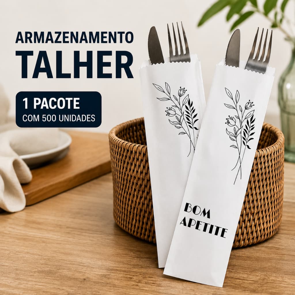 Embalagem Saco Talher Delivery 7x28cm 500 Unidades Descartável Resistente Uso Comercial Restaurante Food Truck Premium