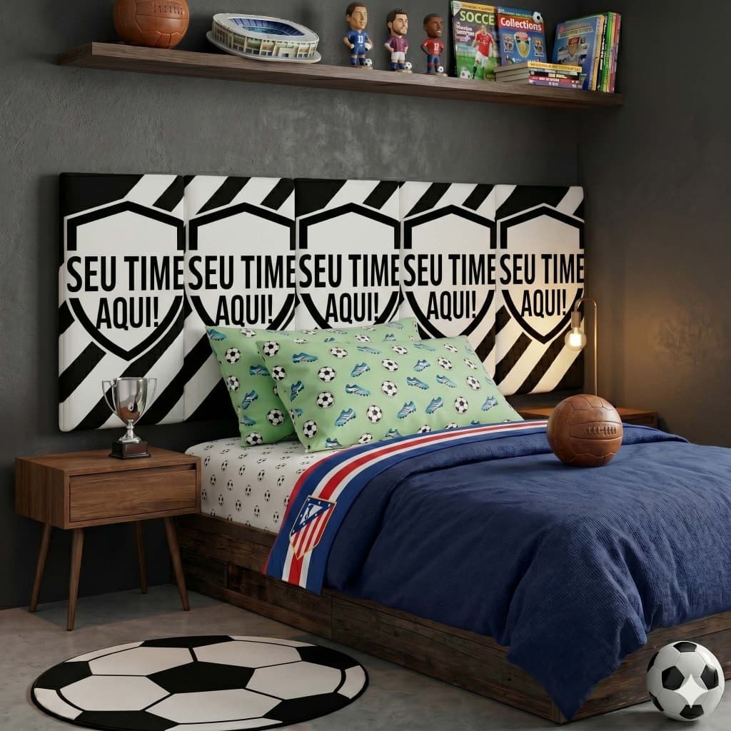 Cabeceira de Time Com Seu Time de Futebol Modular Estofada 40x20 Cama Solteiro Casal Queen King