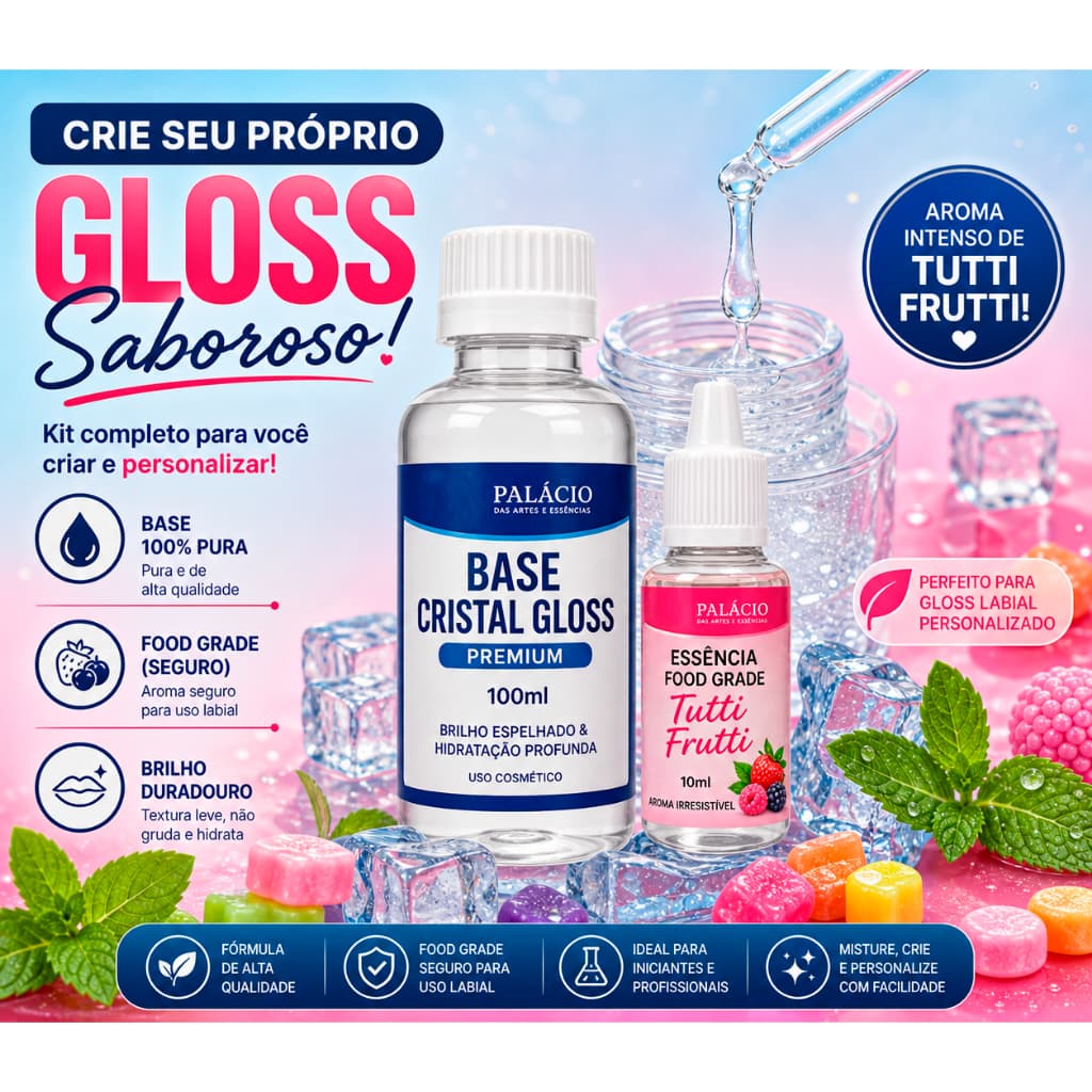 Kit Base Cristal Gloss 100ml + Essência 10ml Food Grade
