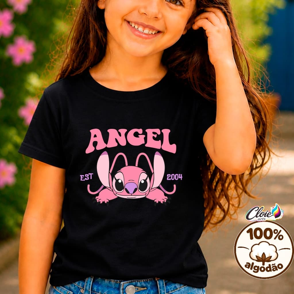 Camiseta Infantil 100% Algodão  Angel  Desenho Animado Moderno e Tendencia  entre as  meninas  ideal  para o dia  a dia.