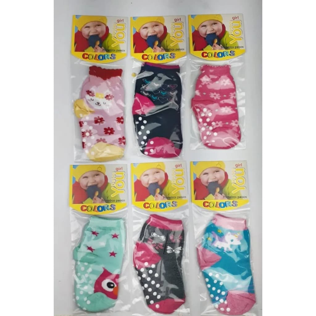 Kit com 3 Pares De Meia Delos You Primeiros Passos Antiderrapante