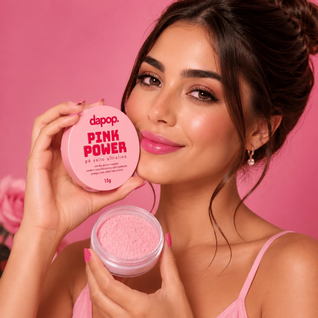 Pó Solto Rosa Selagem Ultrafino Dapop Pink Power C/ Oleo De Rosa Mosqueta