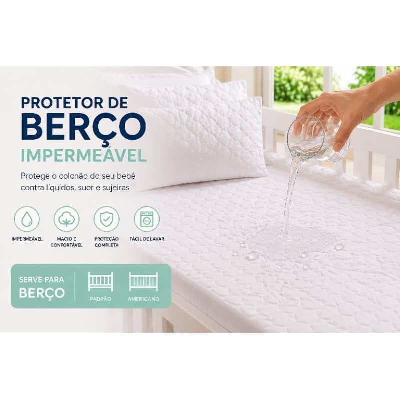Capa Protetora impermeável Colchão Berço para bebê com elástico forro antixixi proteção total lençol