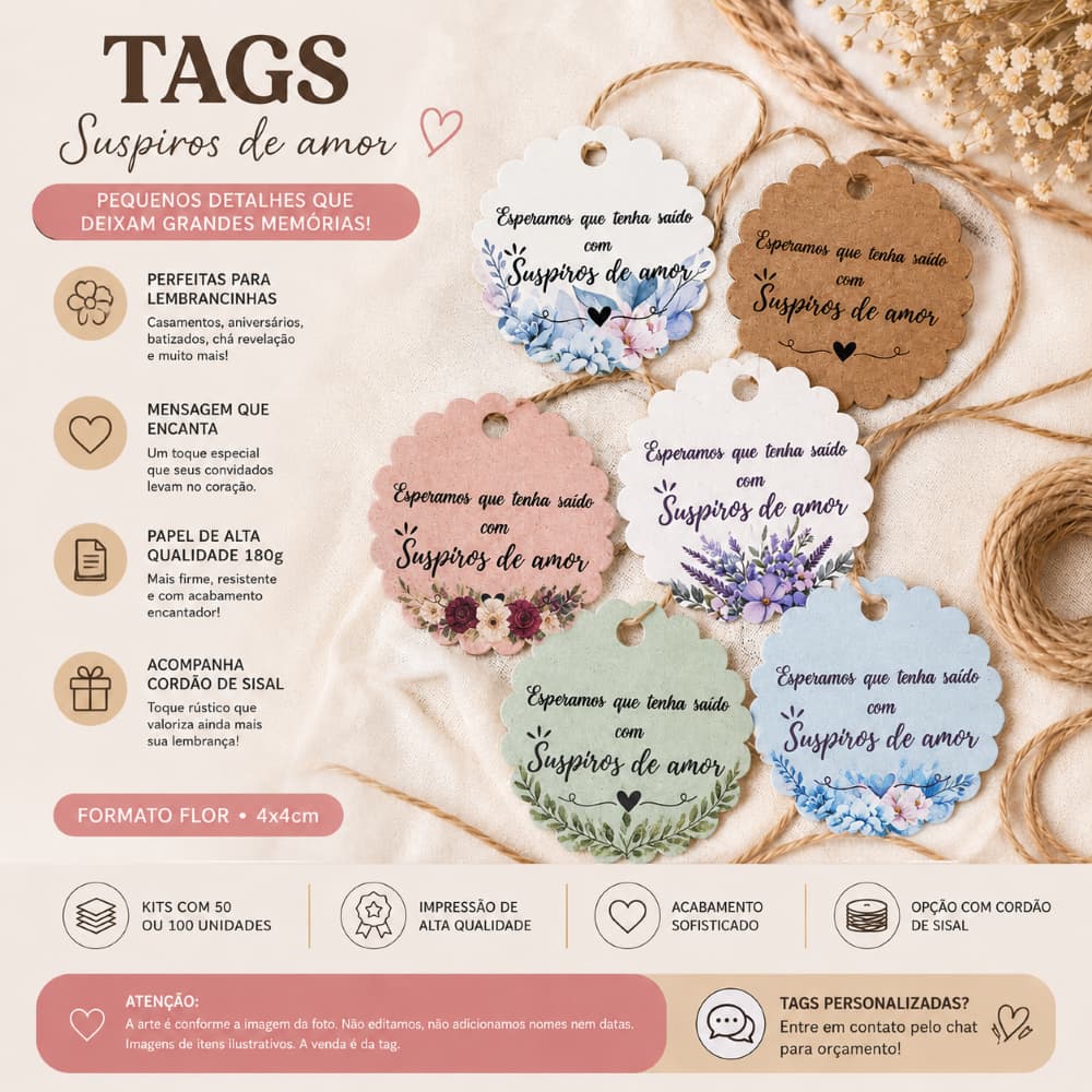 Tag Suspiros de Amor | Papel Alta Qualidade 180g