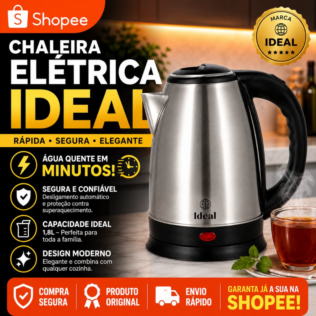Chaleira Eletrica Inox Rápida 1500W Capacidade 18 Litros Aquecimento Seguro 220V