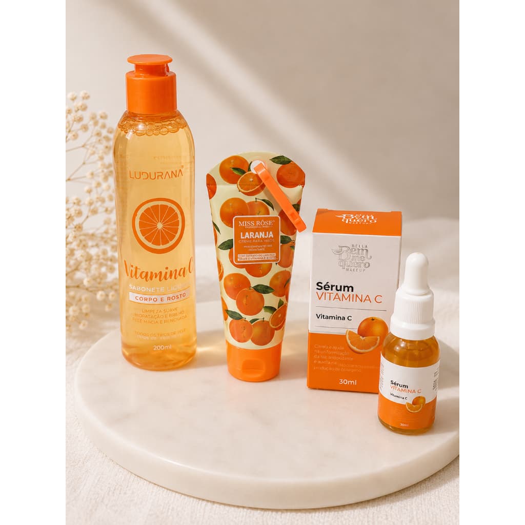 Sabonete Vitamina C Liquido Corporal Facial  Creme Mãos Sérum Hidratante