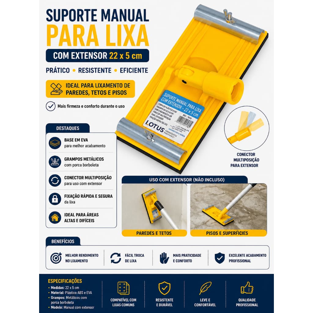 Suporte Lixa Lixadeiras Paredes Manual Com Conector Lixador Parede Lixar Madeira
