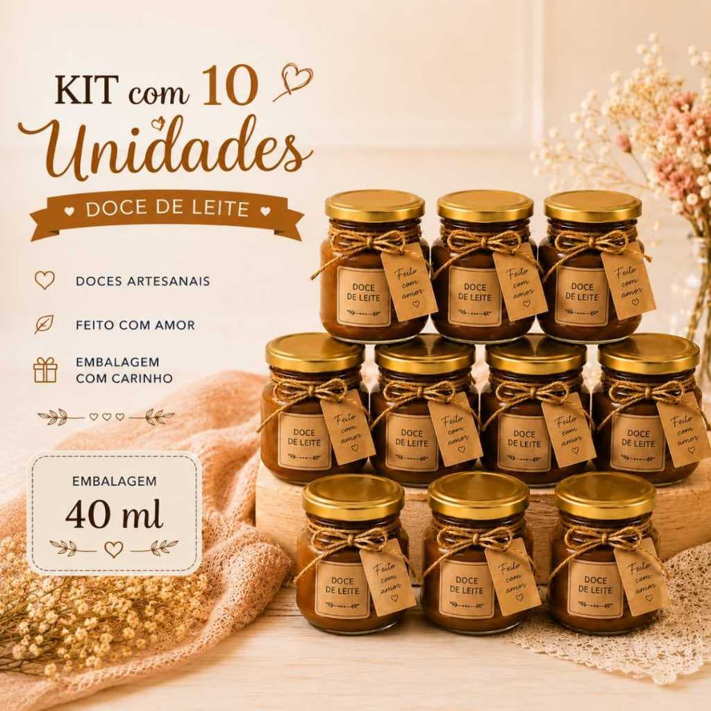 kit 10 Un Lembrancinhas Doce de Leite Artesanal Para Eventos 40 ml