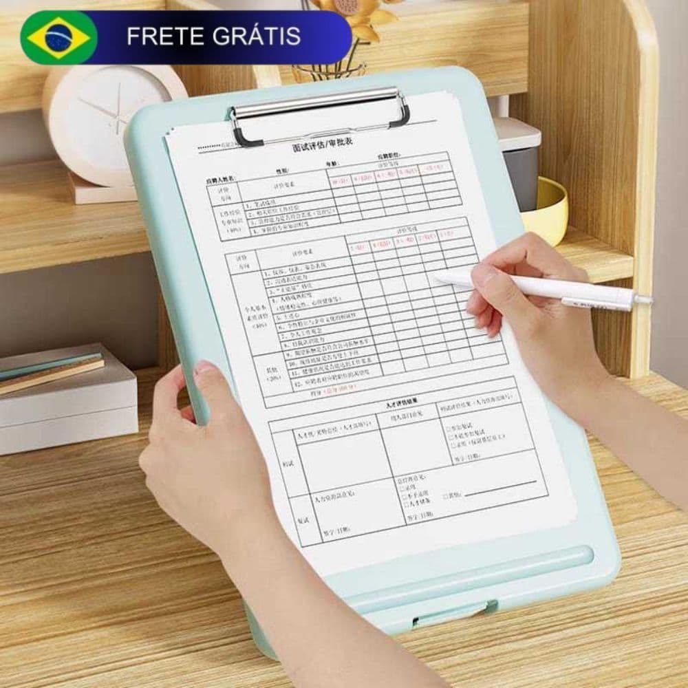 Pasta Prancheta Porta Papel A4 Prancheta com Armazenamento de Papeis Caneta e Gancho de Pendurar