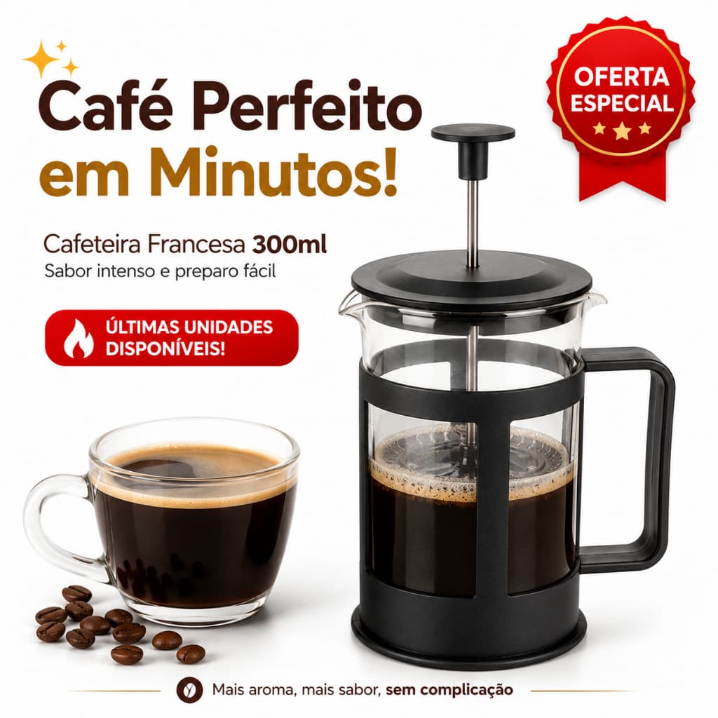 Cafeteira Francesa 300/600ml Prensa Francesa Café Chá Vidro Filtro Inox Compacta Elegante