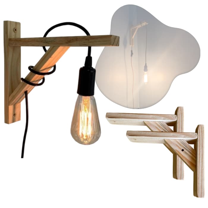 Kit 4 Arandelas Pinus para Parede 20x20 Estilo Rústico