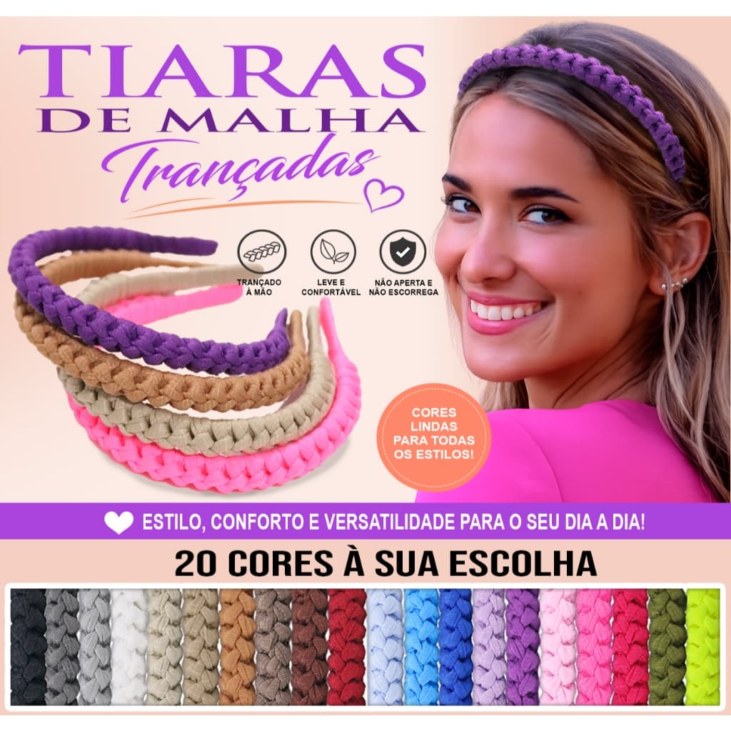 Kit 3, 2 ou 1 Tiara de Cabelo Trançada Fio de Malha Arquinho Diadema Adulto e infantil 20 cores