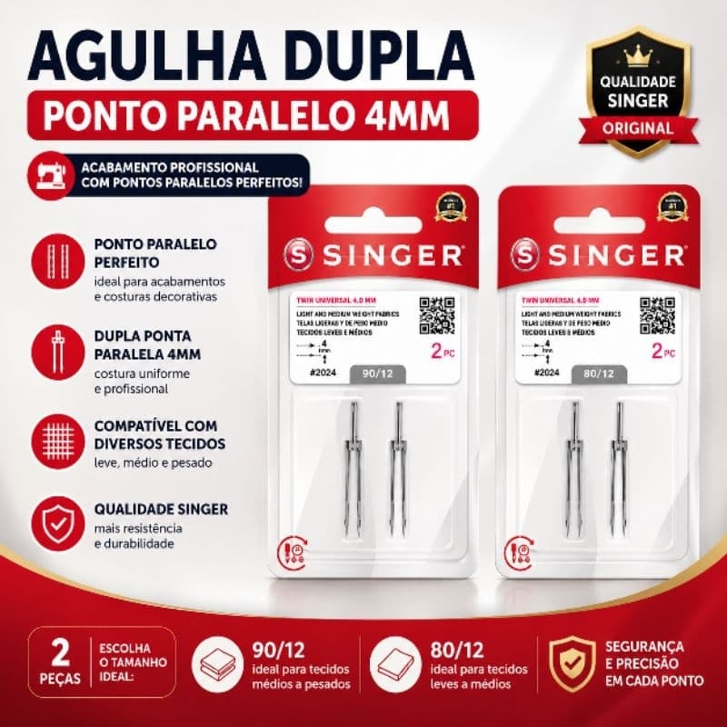 Agulha Dupla para Pontos Paralelos 4mm - 2024 Blister com 02un.
