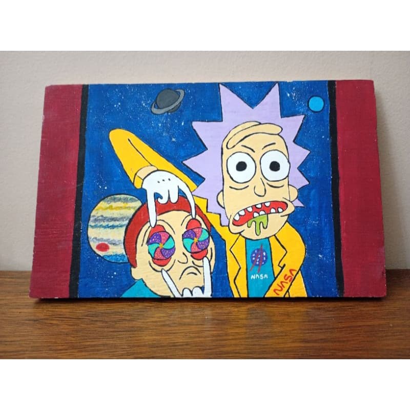 pintura em madeira série Ricky e Morty artesanal feito a mão