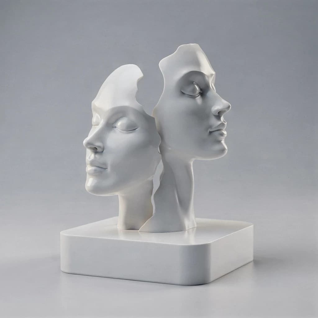 Escultura Face Dupla Minimalista | Decoração Moderna para Sala e Escritório