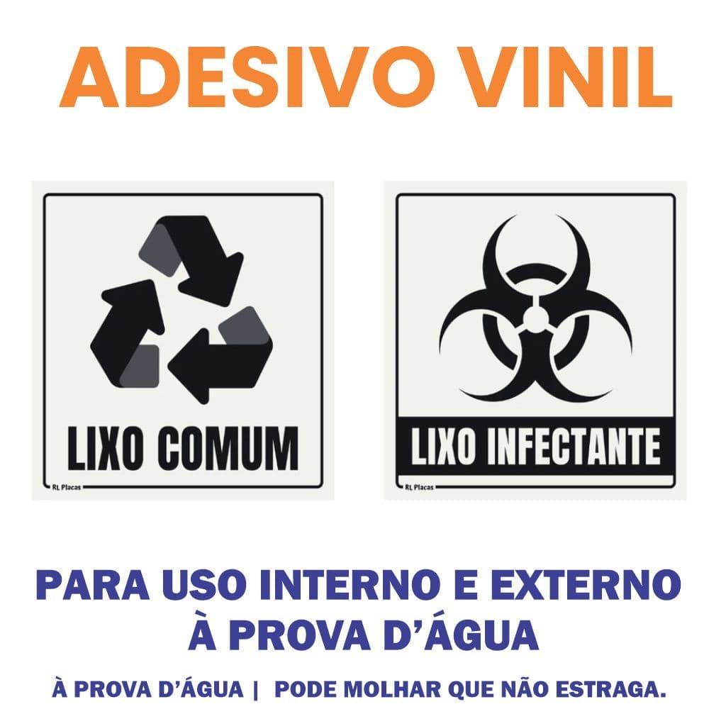 Lixo Comum e Lixo Infectante 15x15cm - 2 Adesivos Vinil - À Prova d’água
