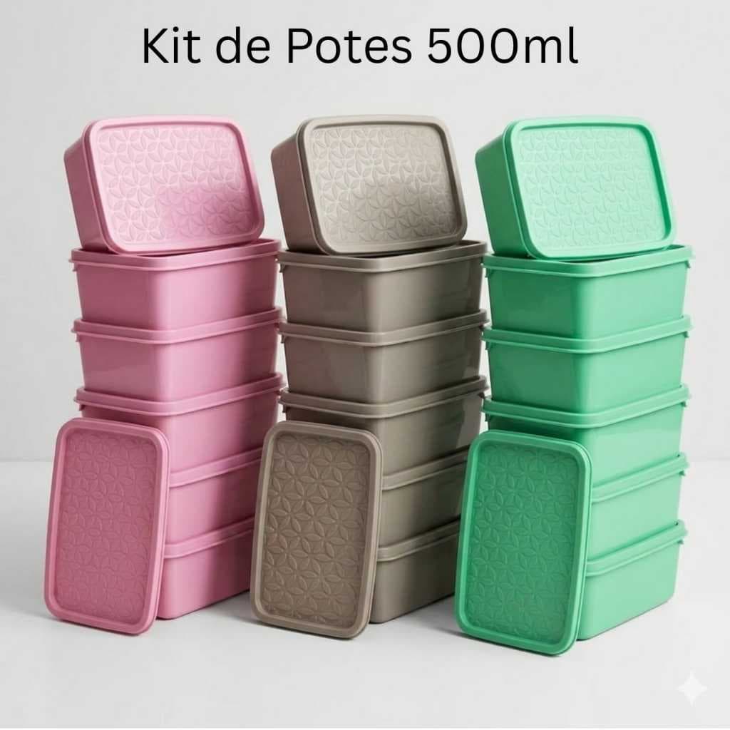 Kit 10 Potes Retangular 500ml Tampa Marmita Cozinha Livre BPA Alimentos Armazenamento
