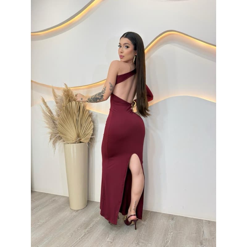 Vestido Costa Nua inverno Um ombro Só manga longa com Fenda charmoso gringo longo