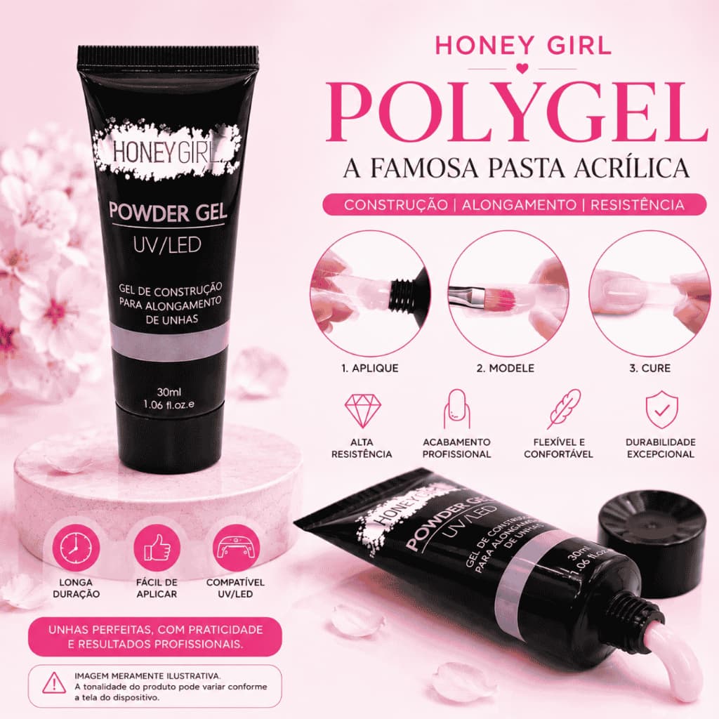 Polygel  Powder Gel De Unhas Honey Girl Led Uv, 30ml