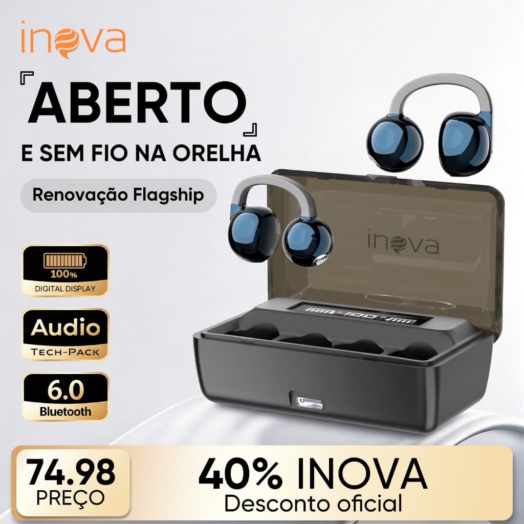 inova Fone de Ouvido Bluetooth Clipe Som Estéreo Grave Potente Aberto iPhone/Android Microfone À Prova d’Água Sem Fio