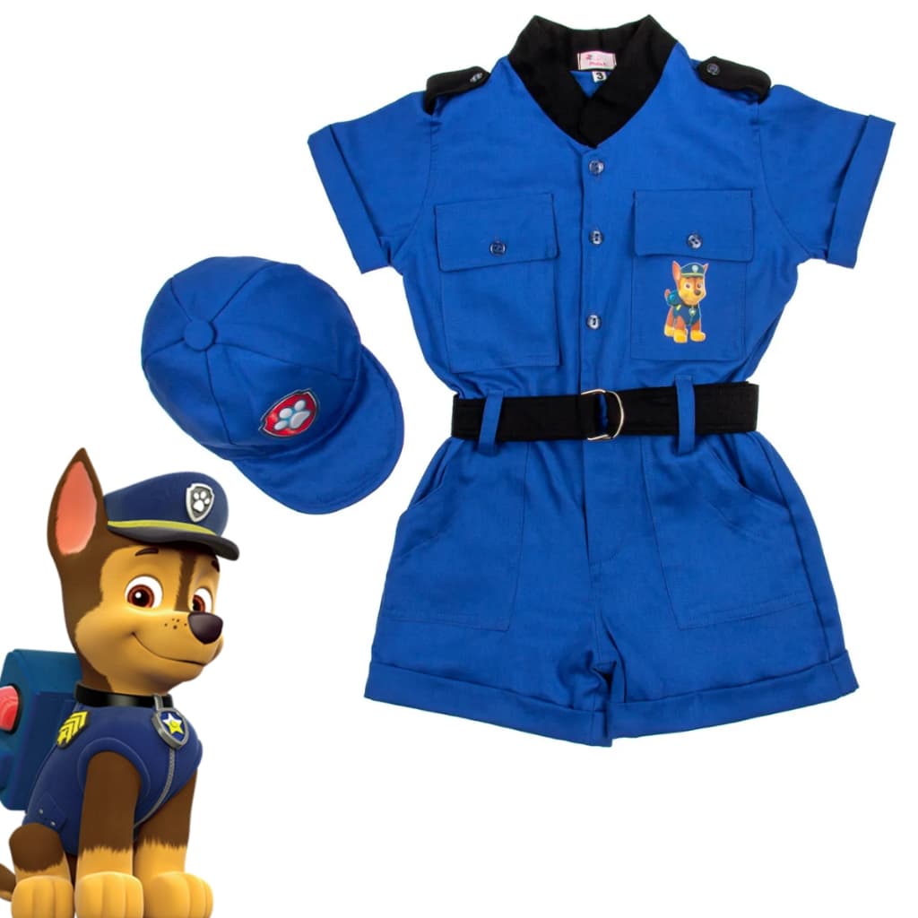 Macacão Infantil Bebê Patrulha Canina Temático Com Cinto e Boné Modelo Azul