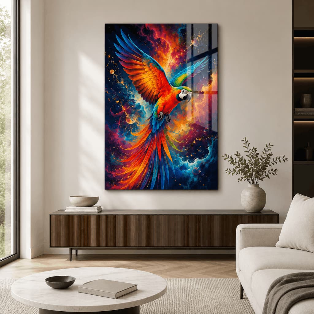 Quadro Decorativo Arara Colorida Abstrata Arte Tropical Sala Quarto Escritório MDF